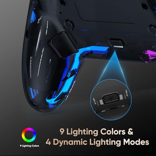 BETMI Wireless Controller for PS5, Pro/Slim/MAC/PC (Transparent Black) | Hall Effect Joysticks, Dual Vibration, Marco/Turbo/3.5mm Jack/6-Axis Gyro, Speaker, LED Gamepad for Steam Deck, L Pink R Cyan - color: Transparent Black, L Pink R Cyan
