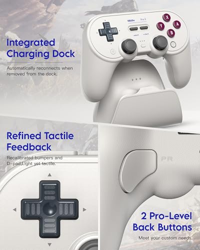 8Bitdo Pro 3 Bluetooth Controller (GB) - TMR Joysticks | For Switch/Switch 2, Windows/Apple/Android, Swappable ABXY Buttons, Pro Back Buttons, Hall Effect Triggers, Charging Dock - color: G Classic, size: Pro 3