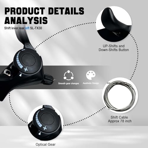Bike Gear Shifter, SL-TX30-6R Speed Shift Lever and Set, One Pair 3X6 Bike Thumb Gear Shifters for Mountaiity Road Folding Bicycle | Bike shifter. Durable, ergonomic design. Compatible with mountain, road, folding bikes. Easy install. - size: SL-TX30-3x6
