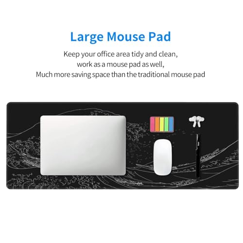 Japanese Sea Wave Large Mouse Pad, Anime Black Gaming, Extended Kanagawa Mat Desk Pad, 3mm Thick Long Non-Slip Rubber Base Mice Pad, 31.5 X 11.8 Inch - color: Japanese Sea Wave
