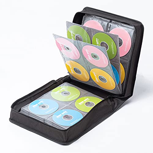 SANWA 320 Capacity CD Case, DVD Blu Ray Case Holder with Handle & Zippers | Hardshell CD Binder Storage Box, Portable, Dust & Scratch-proof, Movie Music Media Disc Wallet, for Home, Office, Car, Black - size: 320