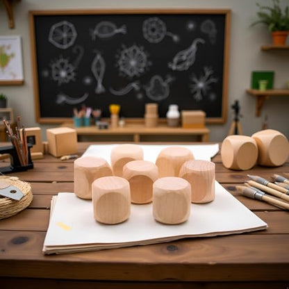 10 Pcs Wooden Dice,Dice Games, 6 Sided Blank Dices Round Corner Cube DIY Graffiti Crafts Toy Board Game Party Supplies Standard (1.8cm) Set Standard