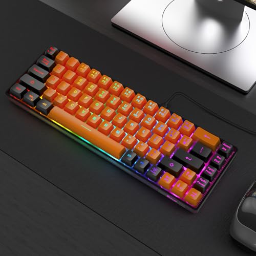 GEODMAER 65% Gaming Keyboard, LED Backlit Mini Wired Keyboard, Ultra-Compact Anti-Ghosting No-Conflict 68 Keys Membrane Gaming Wired Keyboard for PC Laptop Windows Gamer(Orange-Black) - color: Orange-Black