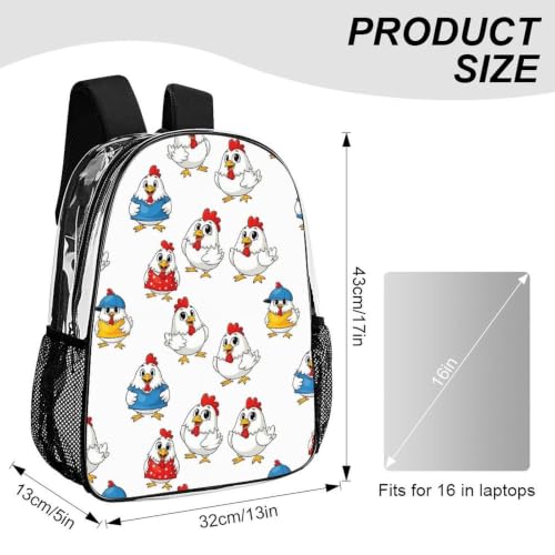 Waterproof Large Clear Beach Backpack Holds Towels Water Bottles | Padded Adjustable Shoulder Strap, Chicken Cute Hens, Stadium Approved Bookbag for College Men Women Festival - color: Pattern (838)