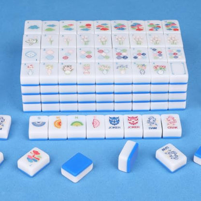 166 American Mahjong Tile Set, 1.2" Mini Blue 3D Engraved Melamine Mahjong Tiles with Storage Bag & Dice, Travel Game for Adults, Friend & Family Game Night, Gifts for Mah-jongg Lovers - color: Blue