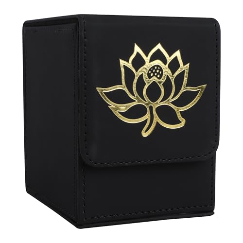 Card Deck Box with 2 Dividers, MTG Commander Deck Box Holds 100+ Double-Sleeved Cards, Leather Magnetic Deck Case Compatible with Magic TCG CCG Cards, Golden Lotus - color: 4. White&Lotus01&HS-Golden, size: 100 Double-sleeved Cards Vertical