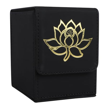 Card Deck Box with 2 Dividers, MTG Commander Deck Box Holds 100+ Double-Sleeved Cards, Leather Magnetic Deck Case Compatible with Magic TCG CCG Cards, Golden Lotus - color: 4. White&Lotus01&HS-Golden, size: 100 Double-sleeved Cards Vertical
