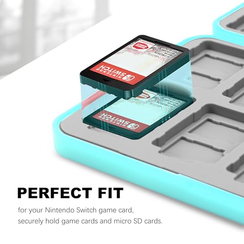 FYY Nintendo Switch Game Case Holder for Switch 2 Cartridge, Mint Green | 24 Game Card Slots & 48 Micro SD Card Slots, Hard Shell, Silicone Lining - color: B-Mint Green