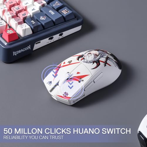 Redragon M916AK PRO 3-Mode Anime Gaming Mouse, 42G Ultra-Light 26K DPI Gaming Mouse w/Ergonomic Natural Grip Build, Full Programmable Buttons, Software Supports DIY Keybinds & DPI - color: WT-SE, style: 1K Hz