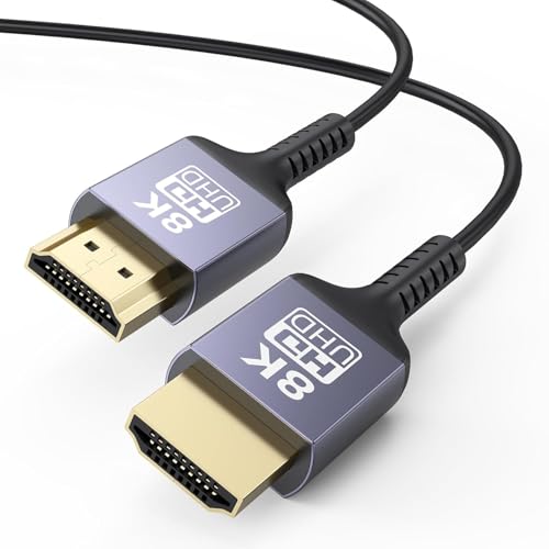 Thin HDMI Cable 3FT 8K, Flexible HDMI Cable Support 8K@60Hz, 4K@60Hz, 48Gbps, Dynamic HDR, 3D, Slim HDMI 2.1 Cable for Laptop, Monitor, Roku TV, HDTV, PS5/PS4 (Only 3.3mm Diameter) - size: 3FT
