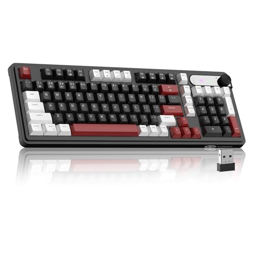 MageGee GK960 Wireless Keyboard, 98 Keys Tri-Mode BT/2.4G/Wired Membrane Gaming Keyboard, RGB Creamy Keyboard with Number Pad, Knob Control, 4000mAh Battery - White & Black - color: White & Black