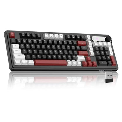 MageGee GK960 Wireless Keyboard, 98 Keys Tri-Mode BT/2.4G/Wired Membrane Gaming Keyboard, RGB Creamy Keyboard with Number Pad, Knob Control, 4000mAh Battery - White & Black - color: White & Black