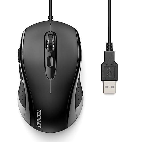 TECKNET Wired Mouse, USB Wired Computer Mice, 3600DPI 4 Adjustable Levels, 6-Button Ergonomic Mouse for Laptop PC Desktop Notebook - Black - color: Black