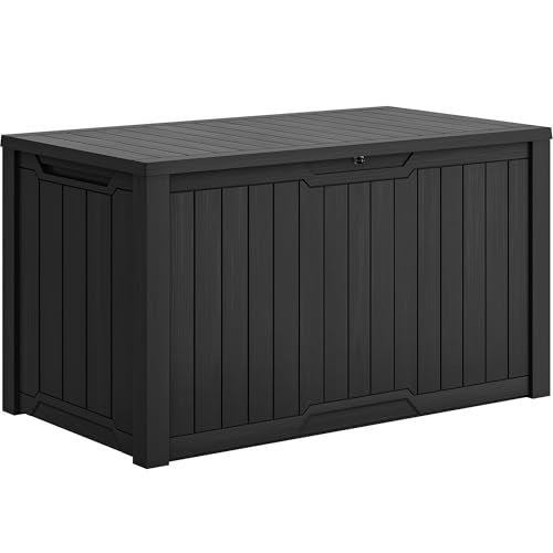YITAHOME XXL 240 Gallon Large Outdoor Storage Deck Box for Patio Furniture | Outdoor Cushions, Garden Tools and Sports/ Pools Equipment, Weather Resistant Resin, Lockable (Black) - color: Black, size: 240 Gallon, style: Deck Box