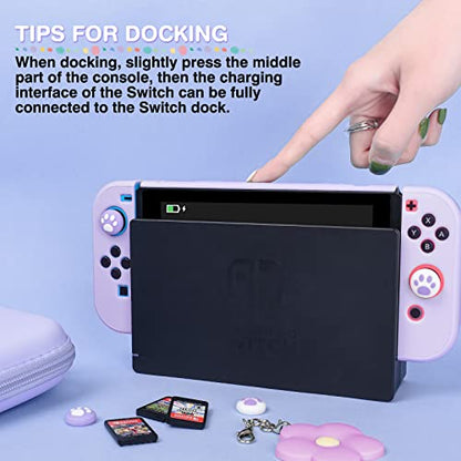 DLseego Switch Case Set Carrying Case with 10 Slots Cute Protective Dockable Hard Shell with 4PCS Glitter Cat Paw Thumb Grips Caps and 1PC Flower Blossom Chain For Switch 2017 (Purple) - color: Purple, size: Switch 1 6.3inch