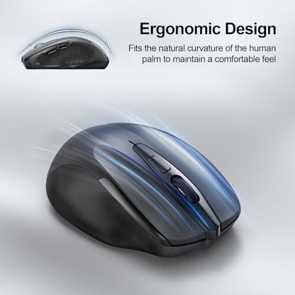 TECKNET Wireless Mouse, BT 5.0/2.4G, Silent 4800 DPI 6 Buttons, Grey | Bluetooth 5.0/3.0 & USB A, 2-Device Easy Switch, Wide OS Compatible, 6-DPI, Ergonomic for S/M Hands, Extended Battery - color: Grey