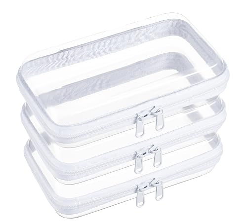 3-Pack Small Clear Hard Shell Zipper Pouches, Clear Zipper Bags | Hard Case Pouches for Purse & Diaper Bag Organizer,and Travel Essentials（3S） - color: White, size: 3S