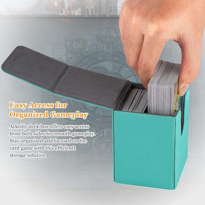 Arkeiliy Card Deck Box, 110+ Storage MTG Deck Box with 50 Pcs Card Sleeve, Collectible Trading Card Cases for Magic Commander and More (Turquoise) - color: Turquoise