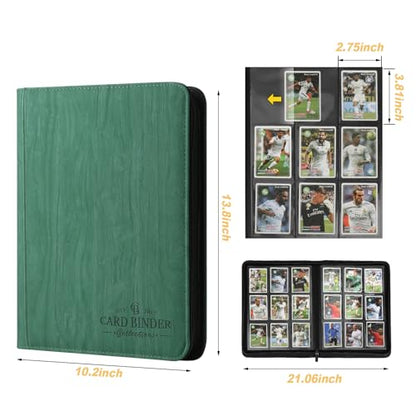9 Pocket Card Binder, Premium Zip Trading Card Binder, 540 Double Sided Pocket PU Collection Binder, Collector Album, Card Folder for MTG, TCG, Sports Cards - color: Wood grain green