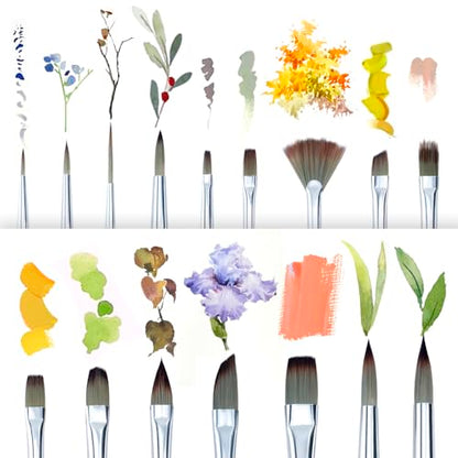 Transon 16 pcs Artist Paint Brush Set Versatile for Acrylic Painting Watercolor Painting Gouache Painting - color: Wood Tone
