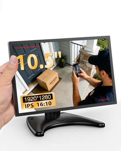 10.5 inch Security Monitor Metal Case for Camera Mini PC | 16:10 1920×1280, HDMI & VGA Port, Dual Speakers, High Brightness