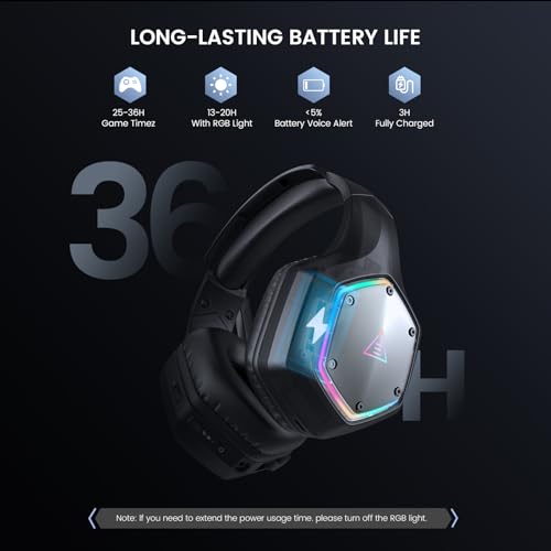 EKSA 2.4GHz Wireless Gaming Headset for PC, PS4, PS5, Gaming Headphones with Noise Cancelling Microphone, 7.1 Surround Sound, 36Hr Battery, RGB, 3.5mm Wired Computer Headset - color: Black