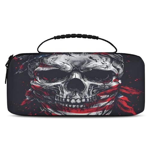 Adornori Funny Skull Skeleton Carry Case Compatible with Nintendo Switch 2, with 20 Games Cartridges, American Flag Portable Travel Carrying Case Pouch for Accessories & Games - color: Multicolor 1
