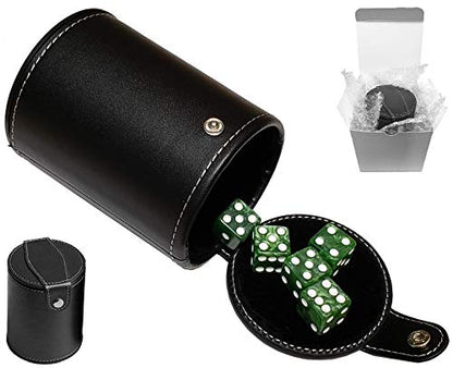 Cyber-Deals Set of 16mm Marbleized Dice and Black PU Leather, Velvet Lined Dice Cup with Storage Compartment (Gift Boxed) (Green Dice, Black Lining Cup) - color: Green Dice, Black Lining Cup