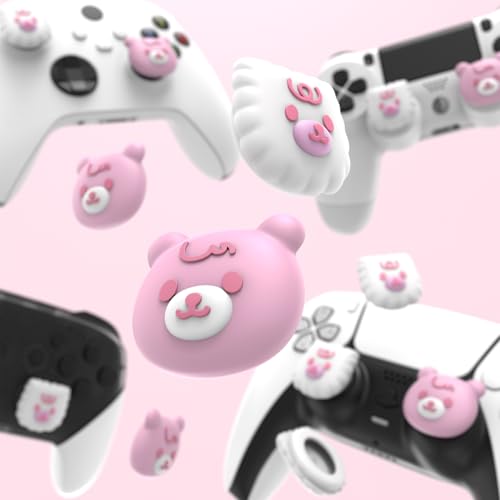 PlayVital Thumb Grip Caps for Xbox Series S/X, Xbox One, Elite Series 2 Controller, Cute Joystick Caps for ps5/EDGE/ps4, Thumbstick Cover for Switch 2 Pro/Switch Pro - Cute Bear, White & Pink - color: Cute Bear White & Pink