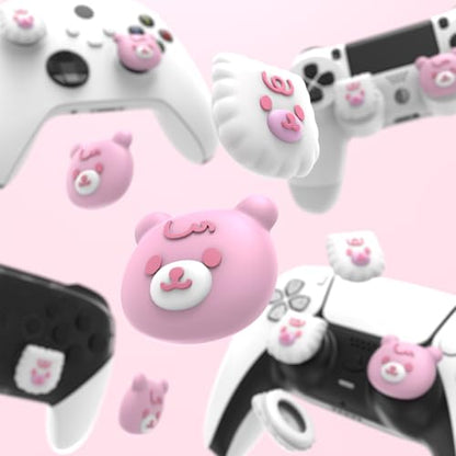 PlayVital Thumb Grip Caps for Xbox Series S/X, Xbox One, Elite Series 2 Controller, Cute Joystick Caps for ps5/EDGE/ps4, Thumbstick Cover for Switch 2 Pro/Switch Pro - Cute Bear, White & Pink - color: Cute Bear White & Pink