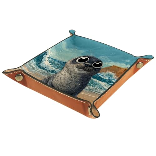 Cute Seal Folding Leather Dice Tray for Rolling, RPG DND Table Desk Dice Holder Mat Rolling Tray for Tabletop Board Game, Suitable for 5e, Warhammer 40k, 6.3"x6.3" - color: Cute Seal, size: 6.3" x 6.3" x 1.2"
