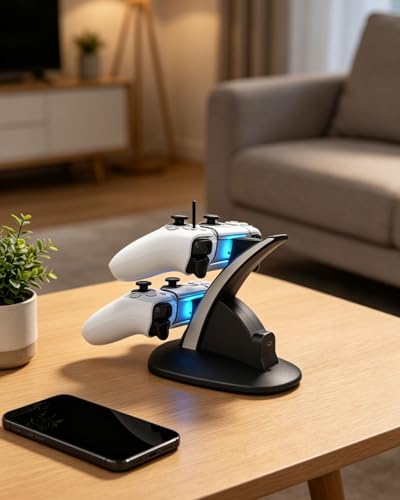 Dual Controller Charging Dock Station, Compatible with PlayStation 5 DualSense Wireless Controllers - color: Black
