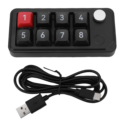 Wired USB C Numeric Keypad, 8 Keys Programmable One Handed Macro Mechanical Keyboard with Knob, for Tablet Laptop Desktop (Black) - color: Black