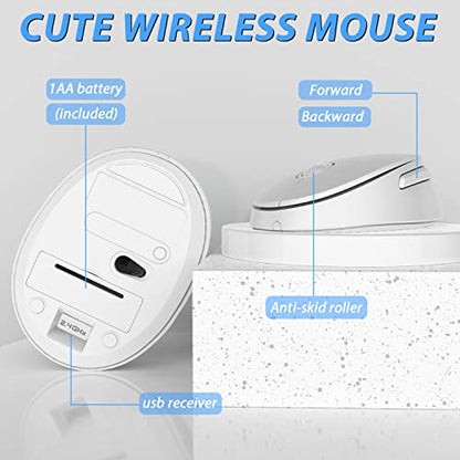 Wireless Keyboard Mouse Combo, 104 Keys Cute Colorful Keyboard with Number Pad & Mouse for Windows, Computer, PC, Notebook, Laptop (White) - color: white