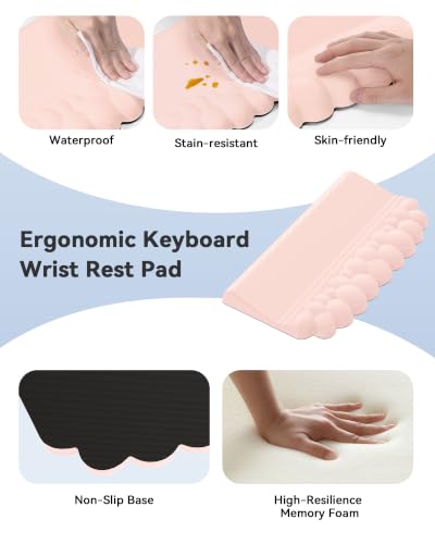 Cloud Wrist Rest for Keyboard and Mouse, Keyboard Riser Pad for Desktop | PU Leather, Non-slip, Ergonomic Angle Adjustable Arm Rest, Soft Wrist Support, Waterproof - color: Pink