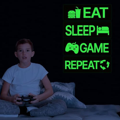 4 Pcs Glow in The Dark Neon Game Wall Stickers, Boys Gamer Room Wall Decals, Waterproof Vinyl Video Game Console Room Decor, Kids Bedroom PlayRoom Nursery Party (Green) - color: Luminescent-044wscp-green