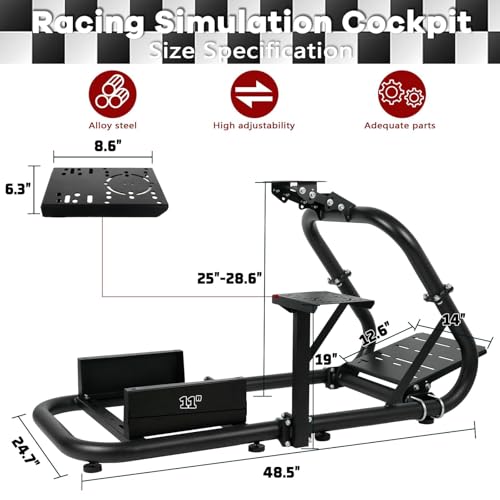 Hottoby G920 Racing Simulator Cockpit 50mm Round Tube Fit for Logitech,Fanatec,Thrustmaster T300RS TX G923 G27 G29 racing steering wheel race car seat, adjustable, Without Wheel Pedal Seat Handbrake