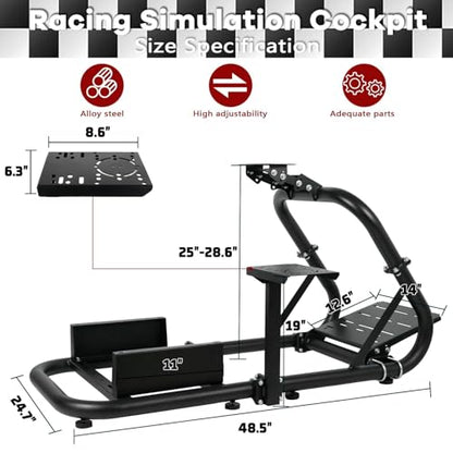 Hottoby G920 Racing Simulator Cockpit 50mm Round Tube Fit for Logitech,Fanatec,Thrustmaster T300RS TX G923 G27 G29 racing steering wheel race car seat, adjustable, Without Wheel Pedal Seat Handbrake
