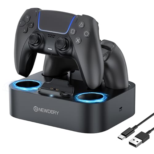 NEWDERY for PS5 Controller Charger Station Compatible with Dualsense Edge | Fast Charging Dock with Led Indicators, Dual Charging Stand for PlayStation 5 & DualSense Edge Controller - color: Black