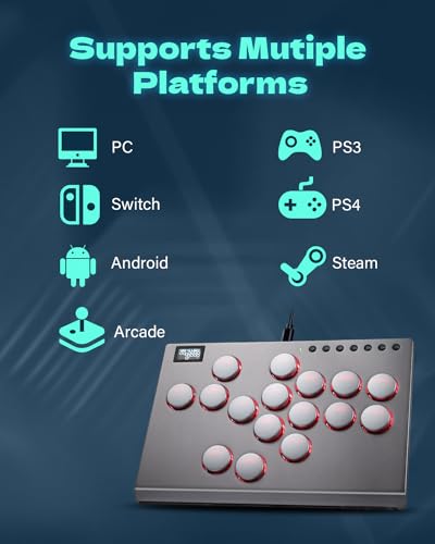 Sehawei All Metal Arcade Stick 16Keys All-Button Controller with Custom RGB & Turbo Functions,Arcade Fighting Stick for PC/Ps3/Ps4/Switch/Steam-Supports SOCD - color: M16 Silvery