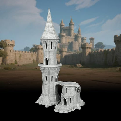 DND Terrain RPG TTRPG Buildings - 25mm Scale Unpainted Gothic Wizard Tower with Bridge & Lookout Scenery, Stone Map Props for Dungeons and Dragons & Wargame - City Building 5 (AF1104 K) - color: Af1104 K City Building 5