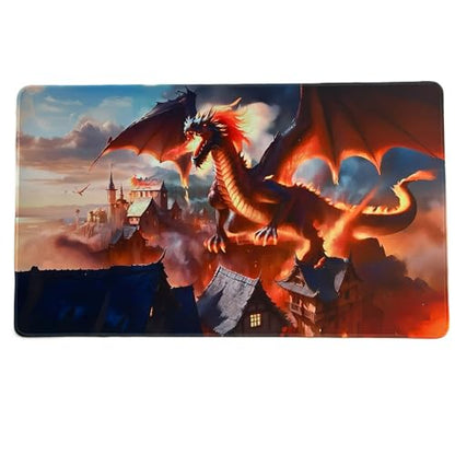 Foxtrot Designs TCG Playmat, Elder Fire Dragon 24in x 14in, Premium Stitched Edges, Non-Slip Base for MTG and Other Trading Card Games. MTG Playmat. Design (Rokuun) - color: Rokuun