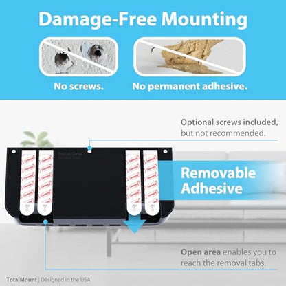 TotalMount Hole-Free Remote Holder – Eliminates Need to Drill Holes in Your Wall (Premium Black Holder for 3 or 4 Remotes) - color: Black
