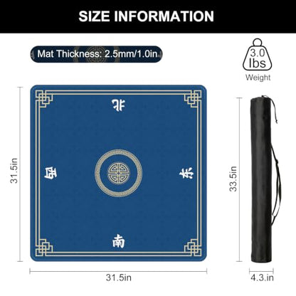 Mahjong Mat for Table, 31.5" x 31.5" Noise Reduction Non Slip Waterproof Mahjong Table Mat with Carrying Bag, Suitable for Mahjong, Poker, Board Games, Dominoes, and Card Games(Blue) - color: Blue