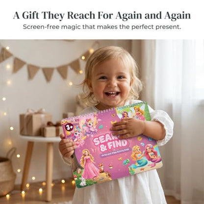 Fun Search and Find Books for Kids 3-5 - Cute Road Trip Game w Magical Scenes for Girls 4-8 w Princess, Unicorn & Mermaid - Essential Travel Activity w Markers for Hours of Fun on Car Rides & Planes
