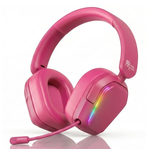 RK ROYAL KLUDGE HG101 V2 Wireless Gaming Headset, 2.4G/Bluetooth 6.0/3.5mm Wired Headphones, 7.1 Surround Sound, 40mm Drivers, Memory Foam Cushions, Works with Xbox, PS4/5, PC, Switch, Berry Red - color: Red