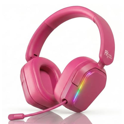 RK ROYAL KLUDGE HG101 V2 Wireless Gaming Headset, 2.4G/Bluetooth 6.0/3.5mm Wired Headphones, 7.1 Surround Sound, 40mm Drivers, Memory Foam Cushions, Works with Xbox, PS4/5, PC, Switch, Berry Red - color: Red