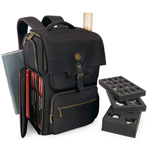 ENHANCE DnD Backpack - RPG DM Bag for Dungeons and Dragons - Travel DnD Bag Organizer fits 6-8 Books Upright, 18" Laptop/DM Screen Slot, Miniature Storage Foam Trays, Accessories Pockets, Map Strap - color: Black