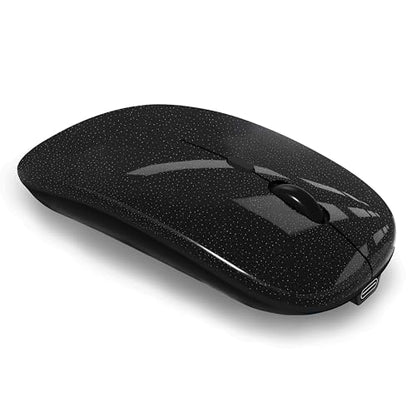 WREANU Wireless Bluetooth Mouse Rechargeable Laptop Mice Silent Slim Use(Bluetooth5.2 and Portable 2.4GHz USB Receiver)Dual Mode Computer Mouse for Laptop/iPad/Tablet/Apple/Computer/Mac(Bright Black) - color: Bright Black