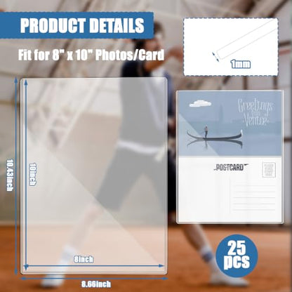 25 Pack 8" x 10" Toploader Clear Rigid Page Sheet Protectors | Hard Plastic Paper Sleeves for Postcards Prints, Photos, Certificates, Documents Holder